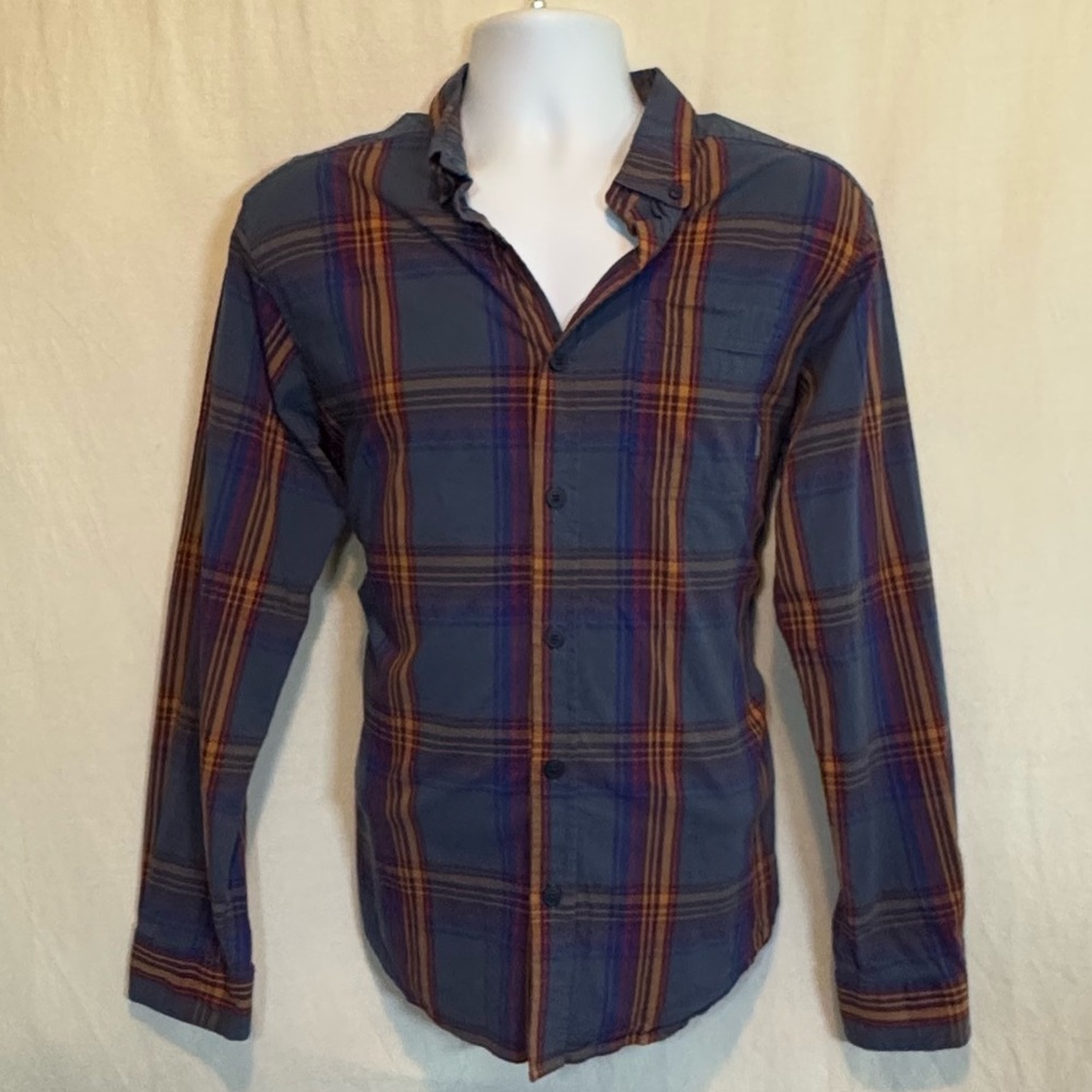 H-147 Men’s Columbia Blue Red & Yellow Button Down Long Sleeve Shirt‎ Size M